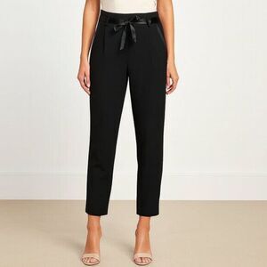 The Kooples Leather Trim Cropped Pants Women's Large Black‎ Tailored Work Wool